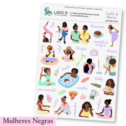 adesivos autocuidado 4 mulheres negras